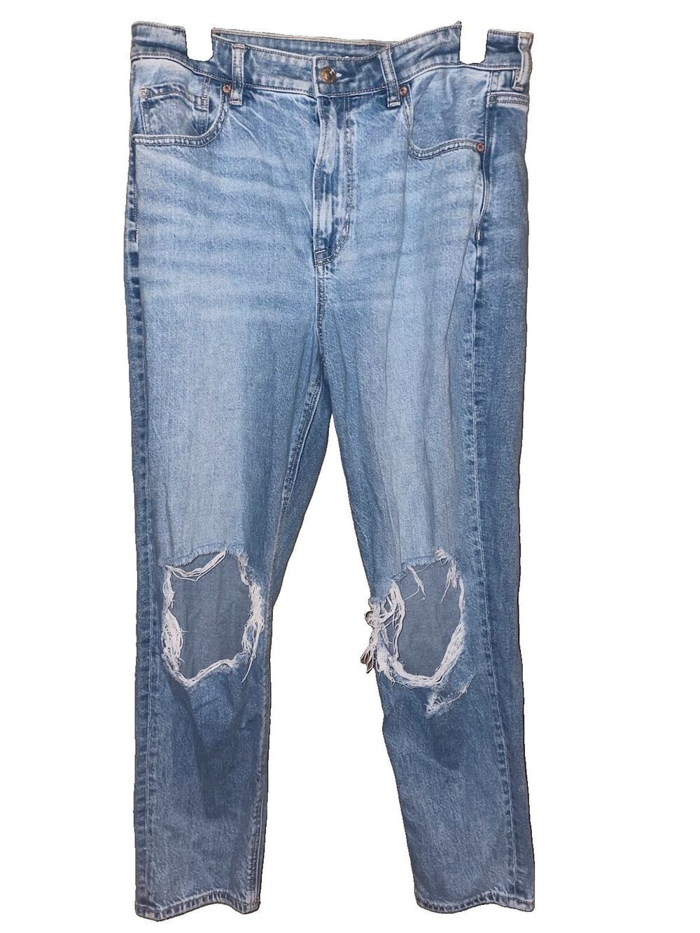 American Eagle Outfitters Mom Jean Distressed Blue Jeans Strigid Women's 12 Reg
